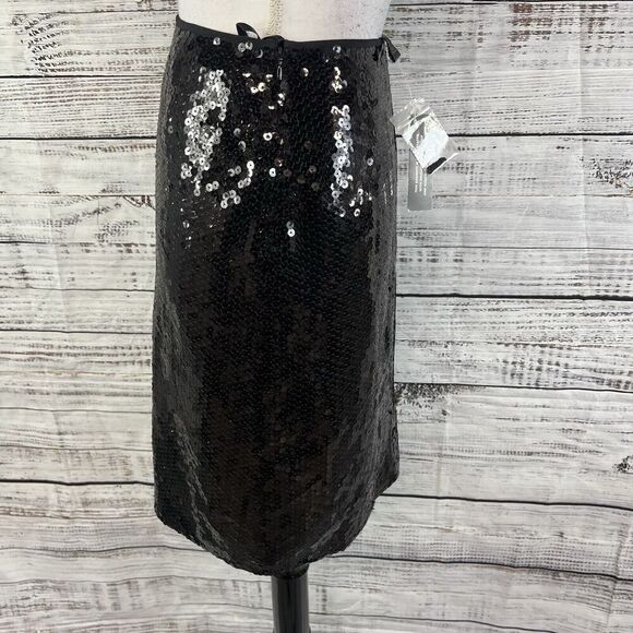 INC International Concepts Skirt size 2 Pet Black Silk Sequins Knee Cocktail - Picture 8 of 10